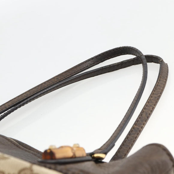 GUCCI GG Canvas Bamboo Tote Bag Black Gold 353125 Auth ka3798