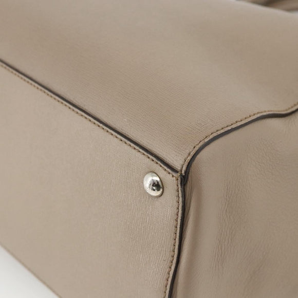 FENDI To joule Hand Bag Leather 2way Beige Silver Auth ka3800