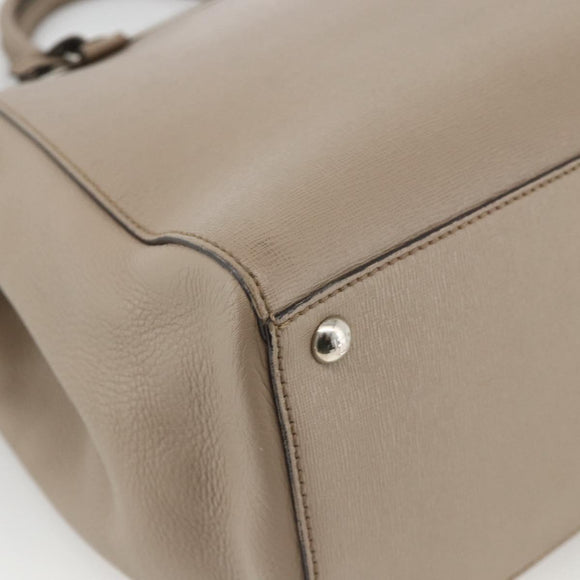 FENDI To joule Hand Bag Leather 2way Beige Silver Auth ka3800