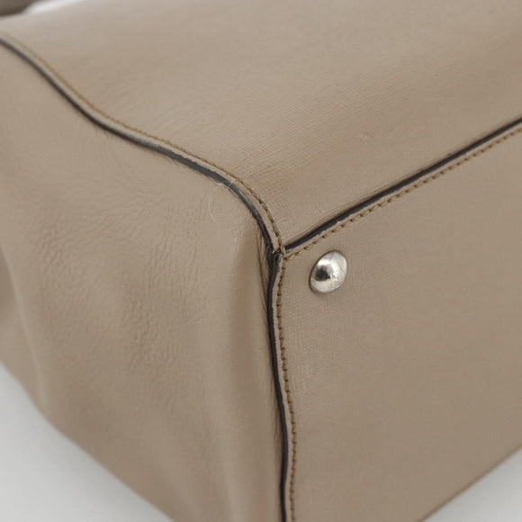 FENDI To joule Hand Bag Leather 2way Beige Silver Auth ka3800