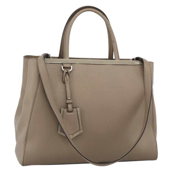 FENDI To joule Hand Bag Leather 2way Beige Silver Auth ka3800