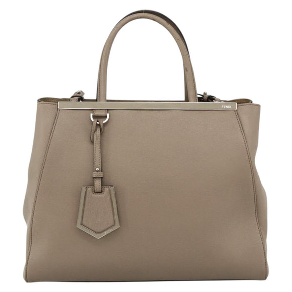 FENDI To joule Hand Bag Leather 2way Beige Silver Auth ka3800