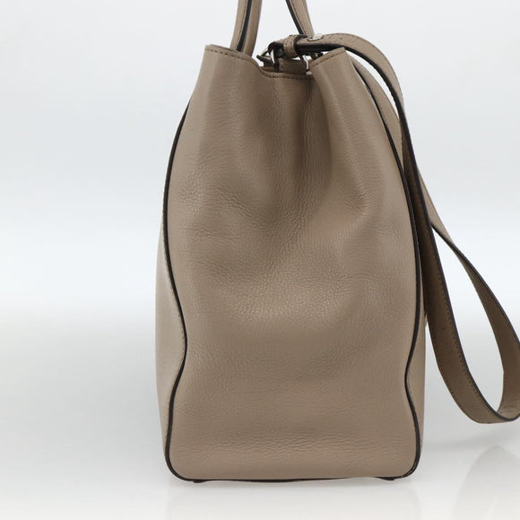 FENDI To joule Hand Bag Leather 2way Beige Silver Auth ka3800