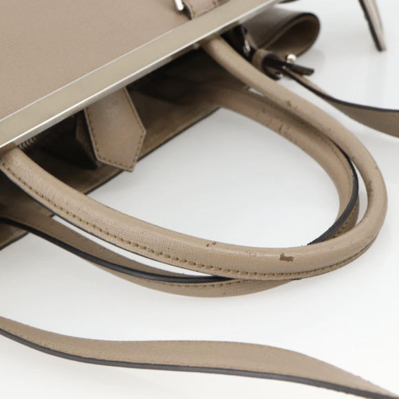 FENDI To joule Hand Bag Leather 2way Beige Silver Auth ka3800