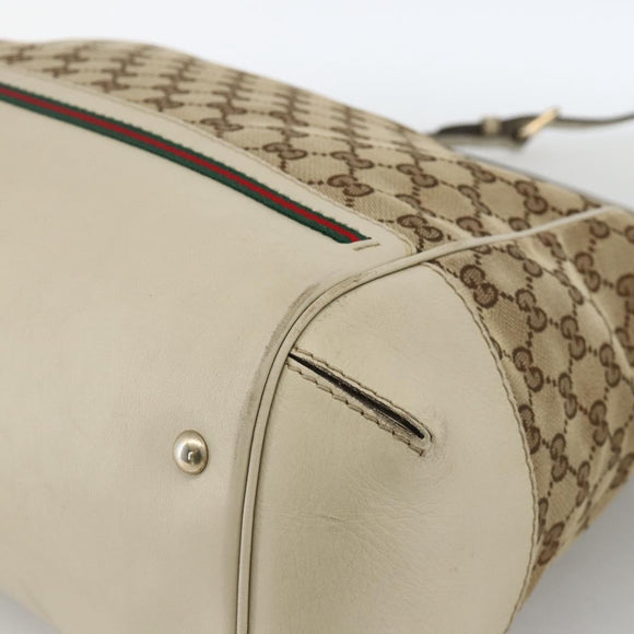 GUCCI GG Canvas Web Sherry Line Hand Bag 2way Beige Red 257349 Auth ka3801