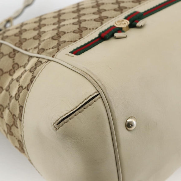 GUCCI GG Canvas Web Sherry Line Hand Bag 2way Beige Red 257349 Auth ka3801