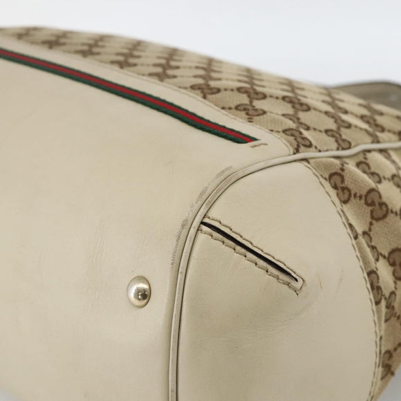 GUCCI GG Canvas Web Sherry Line Hand Bag 2way Beige Red 257349 Auth ka3801