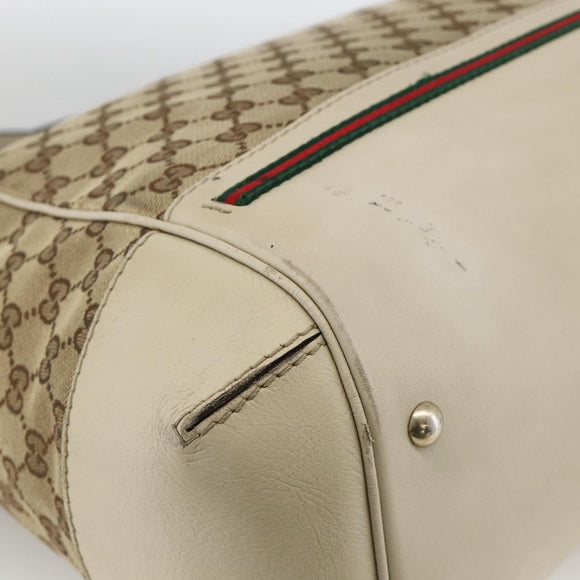 GUCCI GG Canvas Web Sherry Line Hand Bag 2way Beige Red 257349 Auth ka3801