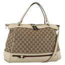 GUCCI GG Canvas Web Sherry Line Hand Bag 2way Beige Red 257349 Auth ka3801-1