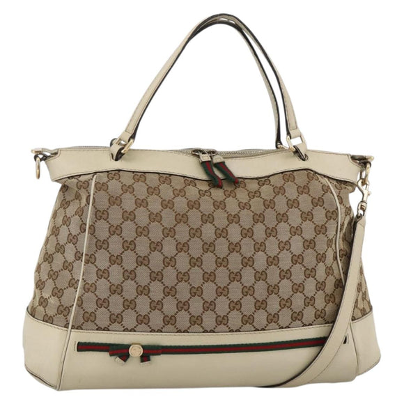 GUCCI GG Canvas Web Sherry Line Hand Bag 2way Beige Red 257349 Auth ka3801