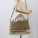 GUCCI GG Canvas Web Sherry Line Hand Bag 2way Beige Red 257349 Auth ka3801-24