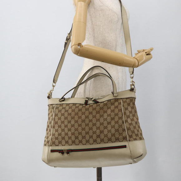 GUCCI GG Canvas Web Sherry Line Hand Bag 2way Beige Red 257349 Auth ka3801