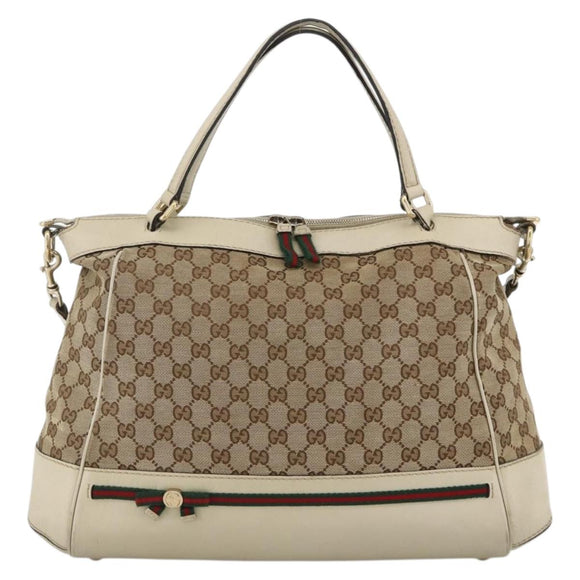 GUCCI GG Canvas Web Sherry Line Hand Bag 2way Beige Red 257349 Auth ka3801