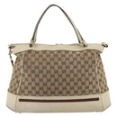 GUCCI GG Canvas Web Sherry Line Hand Bag 2way Beige Red 257349 Auth ka3801-2