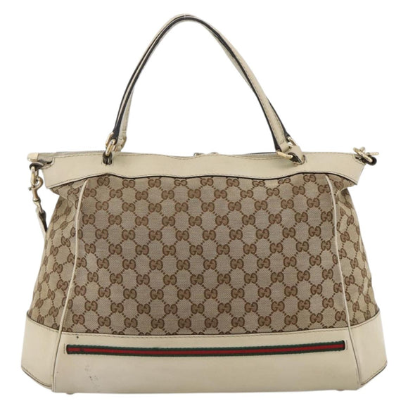 GUCCI GG Canvas Web Sherry Line Hand Bag 2way Beige Red 257349 Auth ka3801