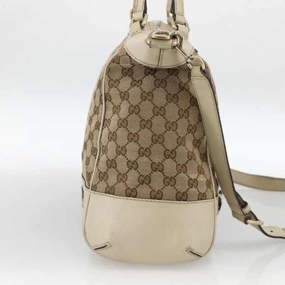 GUCCI GG Canvas Web Sherry Line Hand Bag 2way Beige Red 257349 Auth ka3801