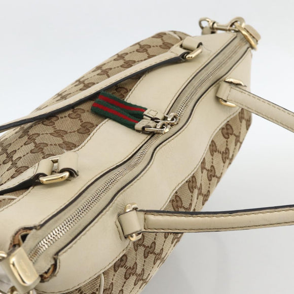 GUCCI GG Canvas Web Sherry Line Hand Bag 2way Beige Red 257349 Auth ka3801