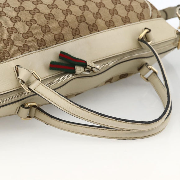 GUCCI GG Canvas Web Sherry Line Hand Bag 2way Beige Red 257349 Auth ka3801