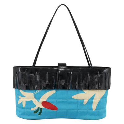 CHANEL Choco Bar Hand Bag Canvas Light Blue Silver CC Auth ka3813 - 0