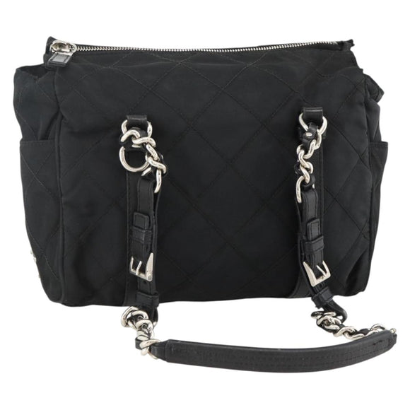 PRADA Chain Tote Bag Nylon Black Silver Auth ka3821