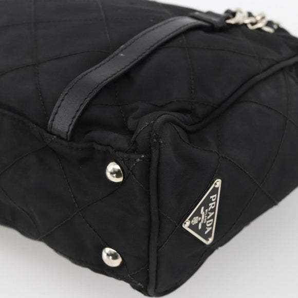 PRADA Chain Tote Bag Nylon Black Silver Auth ka3821
