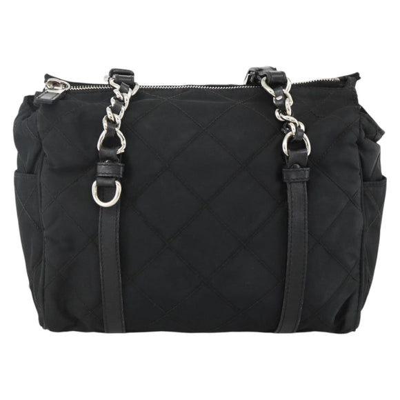 PRADA Chain Tote Bag Nylon Black Silver Auth ka3821