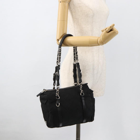 PRADA Chain Tote Bag Nylon Black Silver Auth ka3821