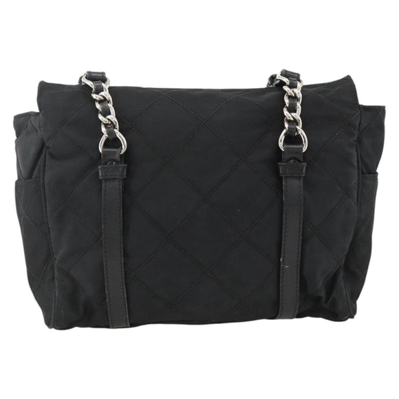 PRADA Chain Tote Bag Nylon Black Silver Auth ka3821