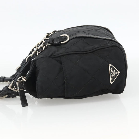 PRADA Chain Tote Bag Nylon Black Silver Auth ka3821