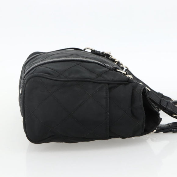 PRADA Chain Tote Bag Nylon Black Silver Auth ka3821