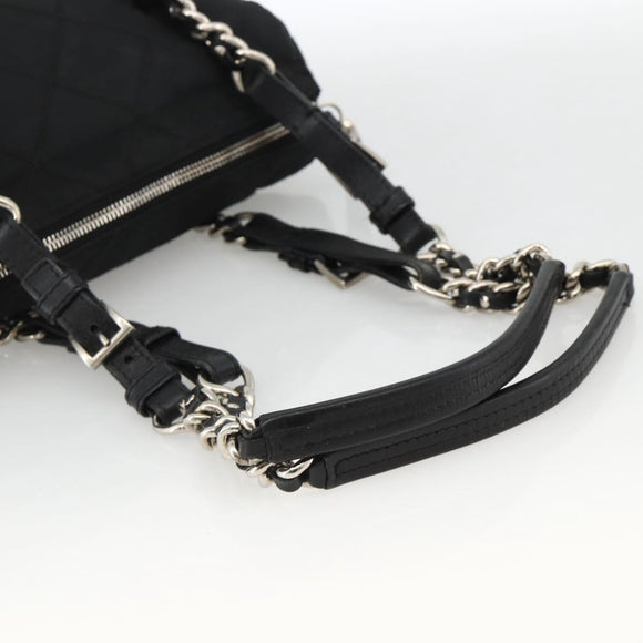 PRADA Chain Tote Bag Nylon Black Silver Auth ka3821
