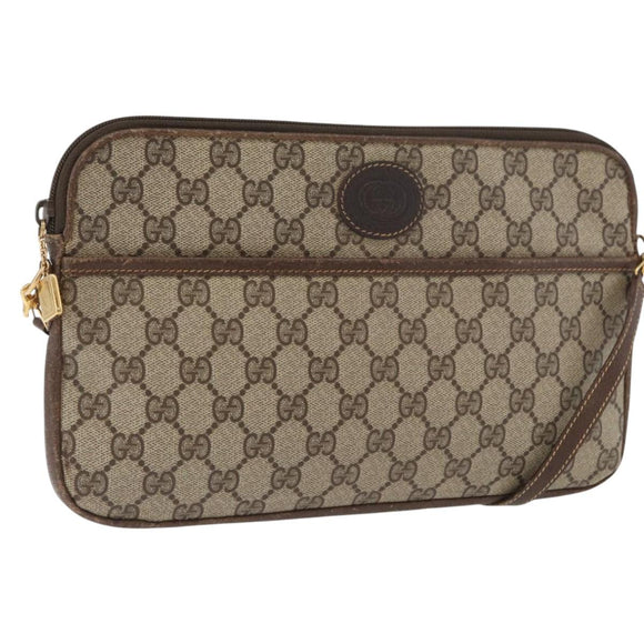 GUCCI GG Supreme Shoulder Bag PVC Beige Gold Auth ka3822