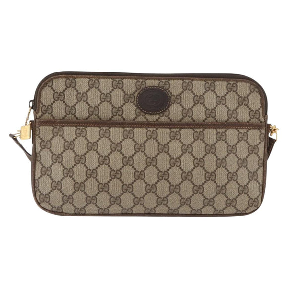 GUCCI GG Supreme Shoulder Bag PVC Beige Gold Auth ka3822