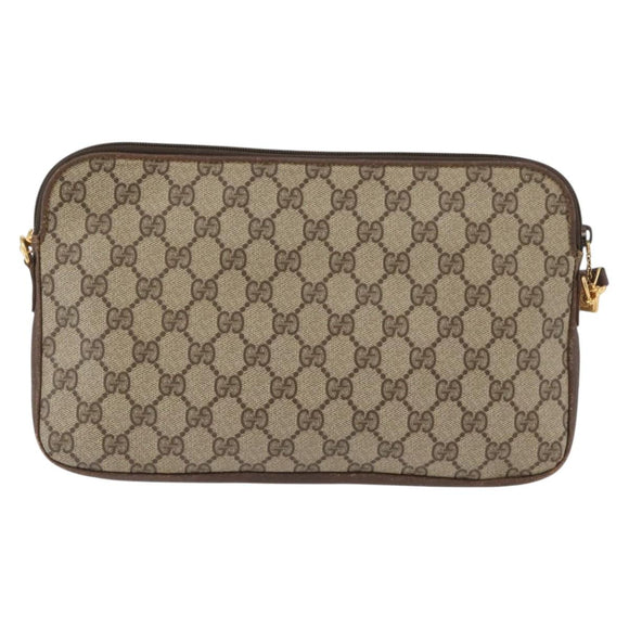 GUCCI GG Supreme Shoulder Bag PVC Beige Gold Auth ka3822