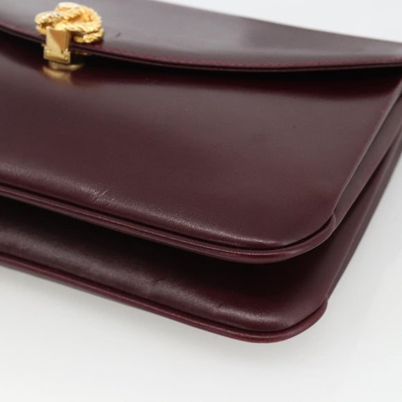 BALLY Shoulder Bag Leather Bordeaux Gold Auth ka3827A