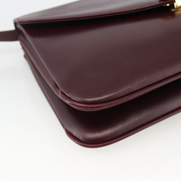 BALLY Shoulder Bag Leather Bordeaux Gold Auth ka3827A