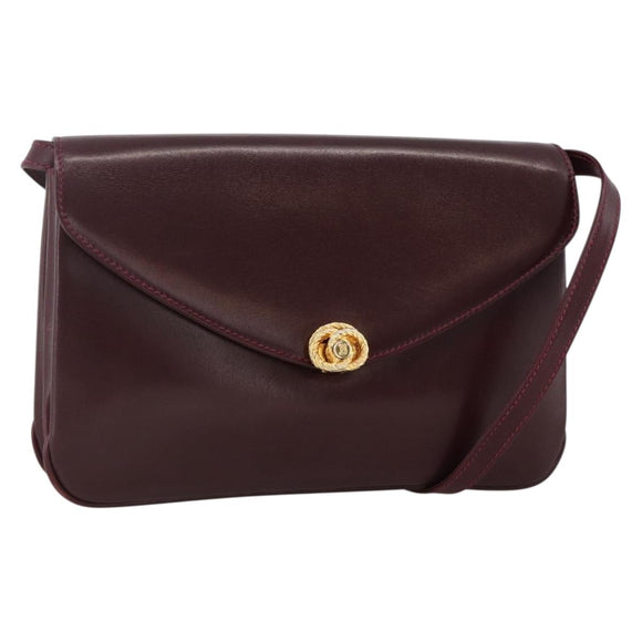 BALLY Shoulder Bag Leather Bordeaux Gold Auth ka3827A