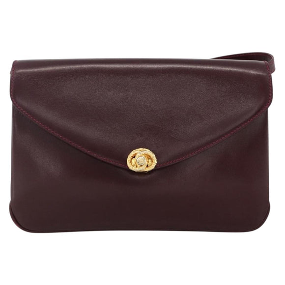 BALLY Shoulder Bag Leather Bordeaux Gold Auth ka3827A