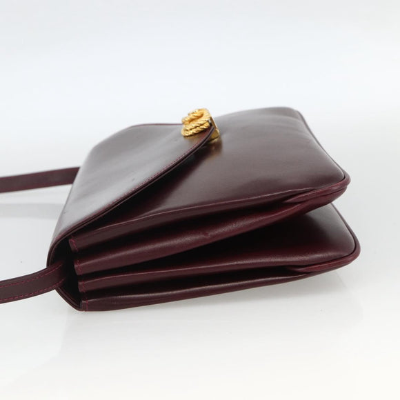 BALLY Shoulder Bag Leather Bordeaux Gold Auth ka3827A