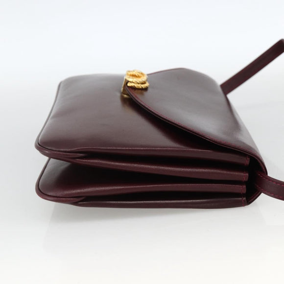 BALLY Shoulder Bag Leather Bordeaux Gold Auth ka3827A