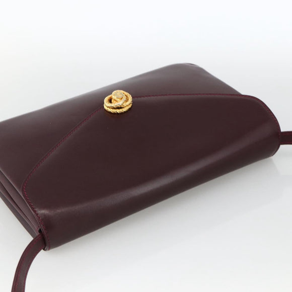 BALLY Shoulder Bag Leather Bordeaux Gold Auth ka3827A
