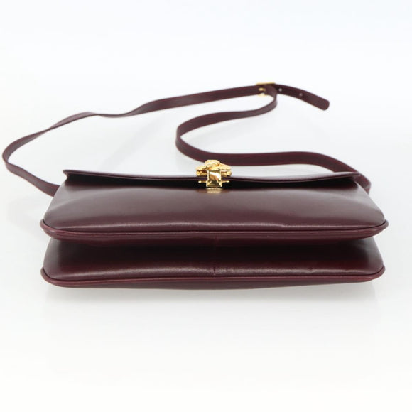 BALLY Shoulder Bag Leather Bordeaux Gold Auth ka3827A
