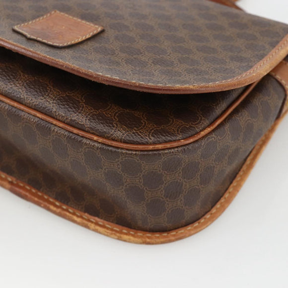CELINE Macadam Canvas Shoulder Bag PVC Leather Brown Gold Auth ka3828