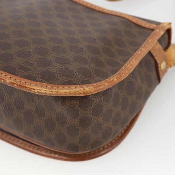 CELINE Macadam Canvas Shoulder Bag PVC Leather Brown Gold Auth ka3828