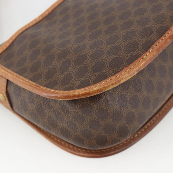 CELINE Macadam Canvas Shoulder Bag PVC Leather Brown Gold Auth ka3828