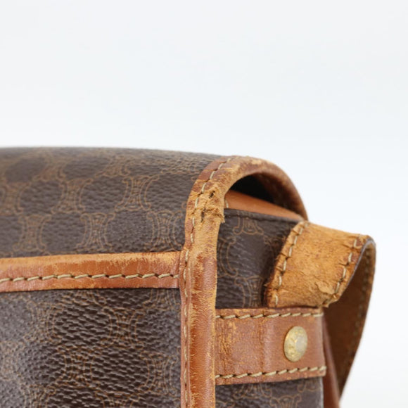 CELINE Macadam Canvas Shoulder Bag PVC Leather Brown Gold Auth ka3828