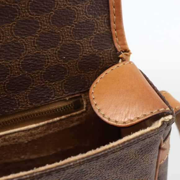 CELINE Macadam Canvas Shoulder Bag PVC Leather Brown Gold Auth ka3828
