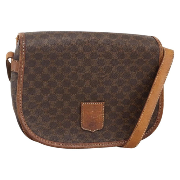 CELINE Macadam Canvas Shoulder Bag PVC Leather Brown Gold Auth ka3828