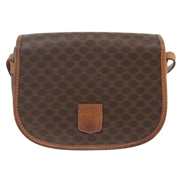 CELINE Macadam Canvas Shoulder Bag PVC Leather Brown Gold Auth ka3828