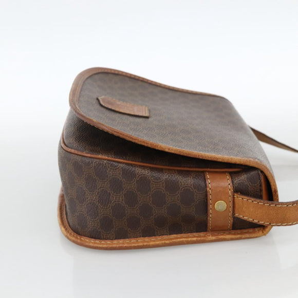 CELINE Macadam Canvas Shoulder Bag PVC Leather Brown Gold Auth ka3828